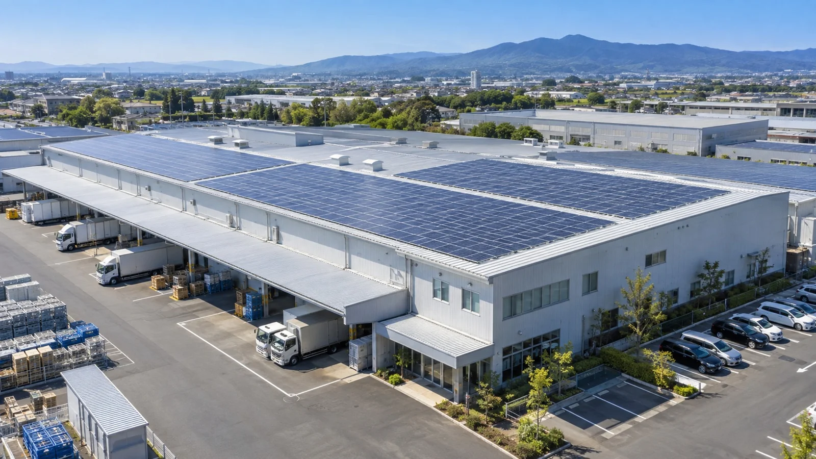 屋根を太陽光発電に活用した工場・倉庫のイメージ